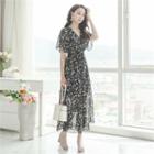 Ruffle-sleeve Floral Print Maxi Dress