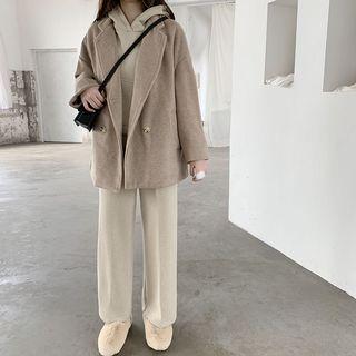Plain Hoodie / Wide Leg Pants / Double-breasted Coat