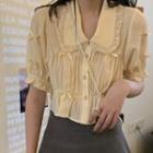 Short-sleeve Crinkled Blouse Light Yellow - One Size