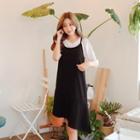 Set: Spaghetti-strap Dress + Elbow Sleeve T-shirt