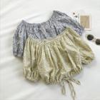Floral Crewneck Puff-sleeve Top