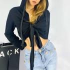 Long Sleeve V-neck Tie-waist Crop Hoodie