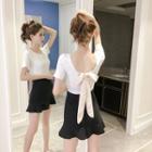 Bow-accent Open Back Slim-fit Knit Top