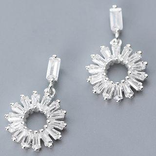 925 Sterling Silver Rhinestone Dangle Earring 1 Pair - S925 Silver - Earring - One Size