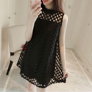 Sleeveless Mini A-line Eyelet Dress