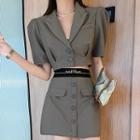 Set: Puff-sleeve Cropped Blazer + Mini A-line Skirt