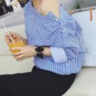 Collarless Striped Blouse