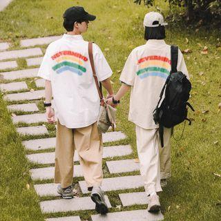 Short-sleeve Rainbow Lettering Shirt