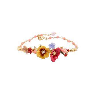 Fashion And Elegant Plated Gold Peony Flower Bird Enamel Bracelet With Imitation Pearls Golden - One Size