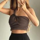 One-shoulder Cut-out Cropped Halter Top