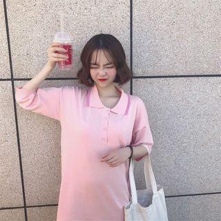 Plain Loose-fit Knit Short-sleeve Dress