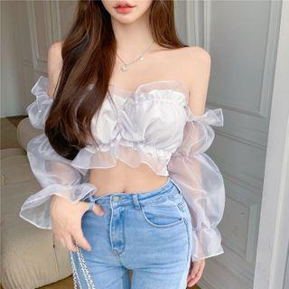 Mesh Off-shoulder Cropped Blouse