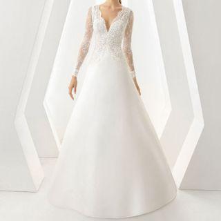 Long-sleeve Lace Trained A-line Evening Gown