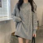 Plain Round-neck Cable Knit Long-sleeve Sweater