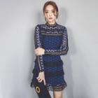 Long Sleeve Tiered Crochet Lace Dress