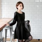 Metallic Fray-trimmed Dress With Belt