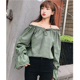 Faux Suede Off-shoulder Blouse