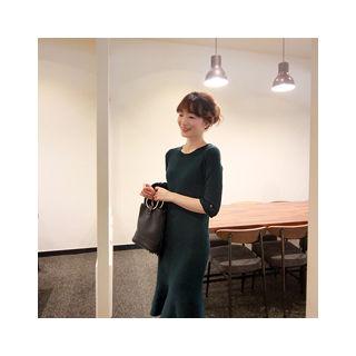 Elbow-sleeve Mermaid Midi Dress
