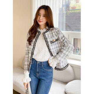 Fringed Metallic-button Tweed Jacket