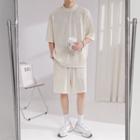 Set: Short-sleeve Plain T-shirt + Straight Leg Shorts