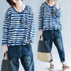 Striped Long-sleeve Sweatshirt Blue - Stripe - L