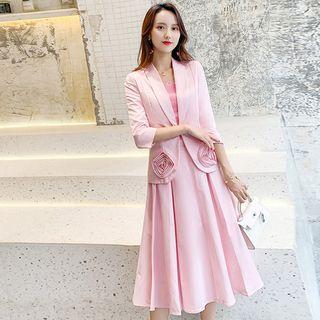 Set: Single-breasted Blazer + Midi A-line Skirt
