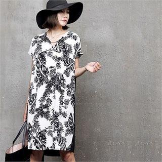 V-neck Foliage Shift Dress