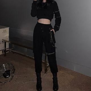 Zipped Cropped Sweatshirt / Cargo Pants / Set