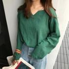 Plain Split Neck Long Sleeve Top