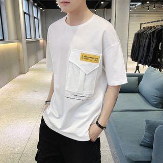 Elbow-sleeve Letter Tagged Pocket T-shirt