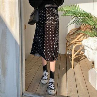 Dotted Velvet Midi Mermaid Skirt Black - One Size
