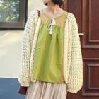 Crochet Knit Open Front Cardigan