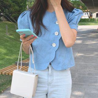 Asymmetrical Plain Puff Short Sleeve Crop Shirt