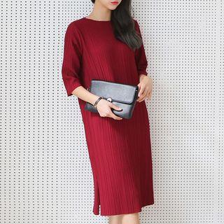 3/4-sleeve Pleated Midi Dress