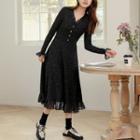 Long-sleeve Glittered Midi A-line Dress