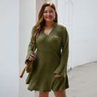 Long-sleeve V Neck Knitted A-line Dress