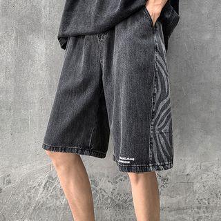 Print Straight Leg Denim Shorts