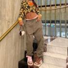 Pocket Detail Loose Fit Low Waist Pants