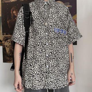Leopard Print Elbow-sleeve Numbering Shirt