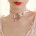 Rhinestone Heart Flower Detail Mesh Choker