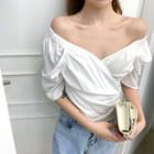 Wrap-front Elbow-sleeve Blouse