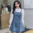 Long-sleeve Mock Two-piece Denim A-line Mini Dress