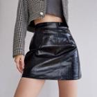 High-waist Faux Shearling A-line Mini Skirt