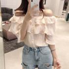 Elbow-sleeve Cold Shoulder Ruffle Top
