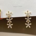 925 Sterling Silver Cz Flower Dangle Earring 1 Pair - Silver Needle - As Shown In Figure - One Size