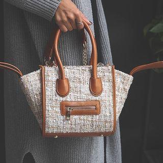 Tweed Trapezium Tote With Shoulder Strap