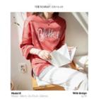 Set Of 2: Letter-embroidered Slit-side T-shirt