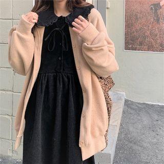 Peter-pan Collar Corduroy A-line Dress Dress - As Figure - One Size
