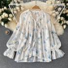 Fringe Floral Long-sleeve Top Off-white - One Size