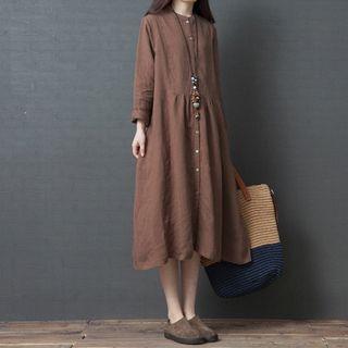 Single-breasted Long-sleeve Midi Dress